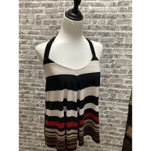 Allen B.  Black, Cream & Red Striped Halter Camisole Top Sz S, Y2K, Summer